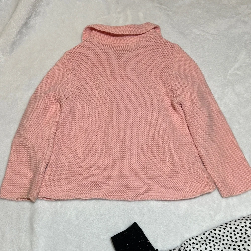 EUC Pink Knit Jacket, heart print top with Black sparkle Leggings 24mo